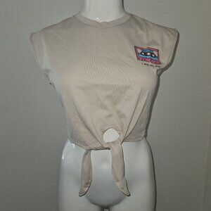 NWT Kagito Tan Tank Crop Top Cassette Tape Breakup Songs I Miss You Idiot Sz XS